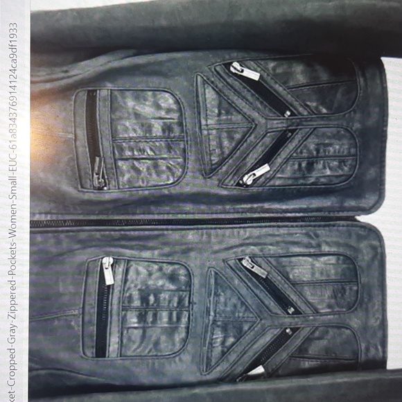 BCBGMaxAzria Leather Moto Jacket Cropped Gray Zippered Pockets Women Small EUC - Picture 4 of 15